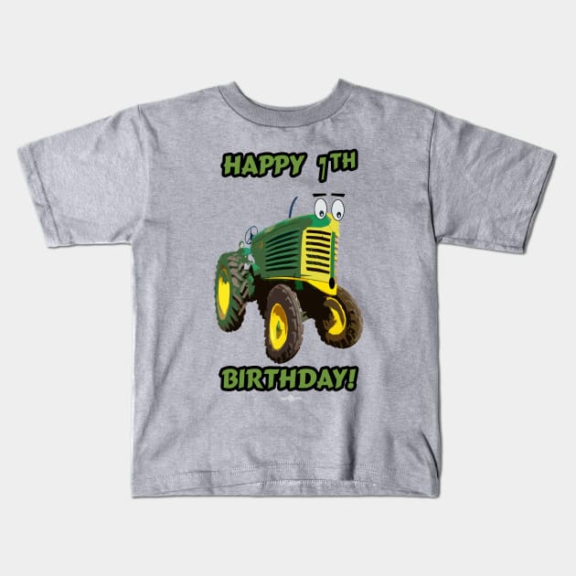 Happy 7th Birthday tractor design Kids T-Shirt by seadogprints